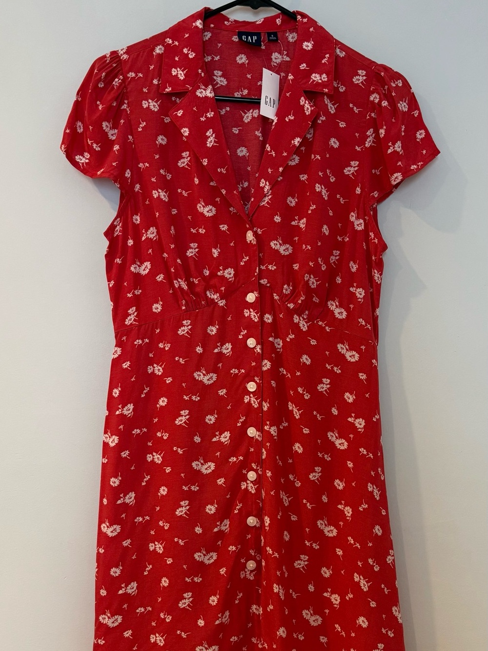 GAP Red Floral Button Front Mini Summer Dress - Picture 2 of 6